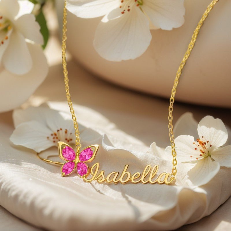 Mother's Day Gift Personalized butterfly birthstone necklace, customized name, holiday gift