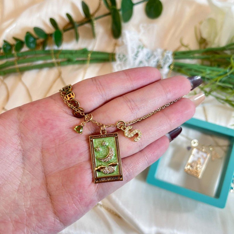 Mystical Astrology Necklace, Tarot Necklace (with Birthstone, Sun, Lover, Star, Moon, Magician Enamel Pendant), Tarot Necklace, Astrology Necklace