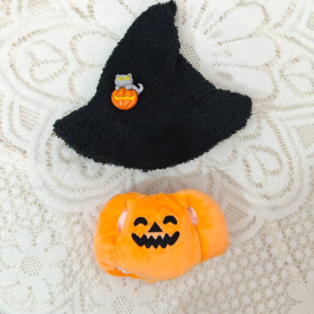 Pumpkin Witch Costume for Labubu – Halloween Themed Doll Clothes with Cute Wizard Hat