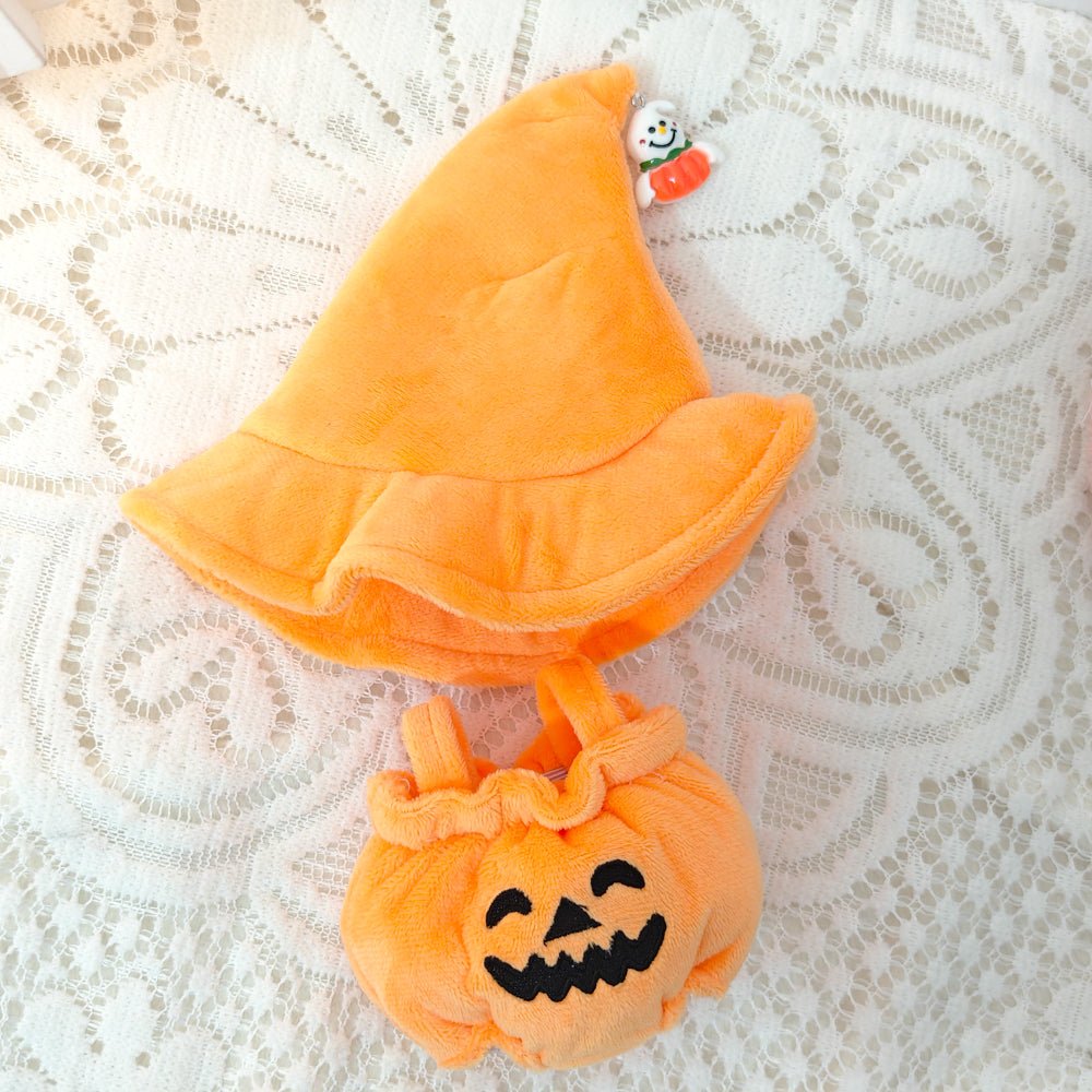 Pumpkin Witch Costume for Labubu – Halloween Themed Doll Clothes with Cute Wizard Hat