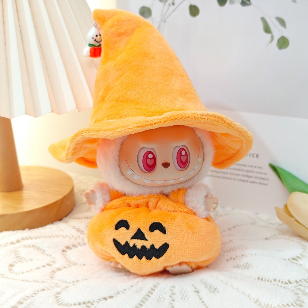 Pumpkin Witch Costume for Labubu – Halloween Themed Doll Clothes with Cute Wizard Hat